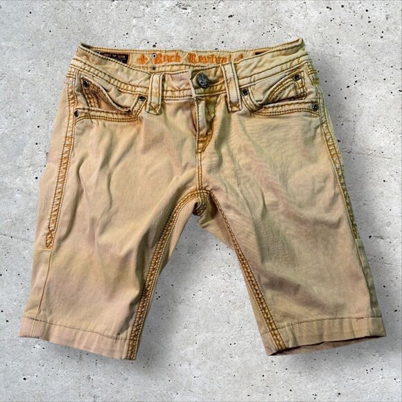 Rock Revival Blair AR13 Jean Shorts Women’s 27 Yellow Distressed Faded Bleached - Picture 1 of 8